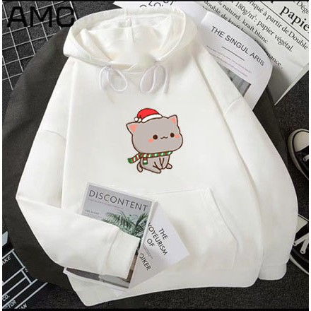 Áo Hoodie Unisex Mùa Đông Ấm Áp Chất Nỉ Nam Nữ Giá Rẻ Mèo Đội Mũ Noel Phong Cách Hàn Quốc Màu Mặc Đi Học Đi Chơi