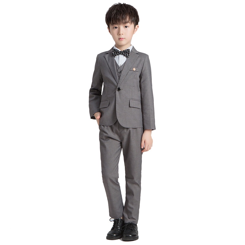 Bộ vest bé trai cao cấp ghi xám cho bé đi tiệc TQB030 gồm 3 chi tiết (áo ghile + áo vest + quần tây) tặng kèm cavat