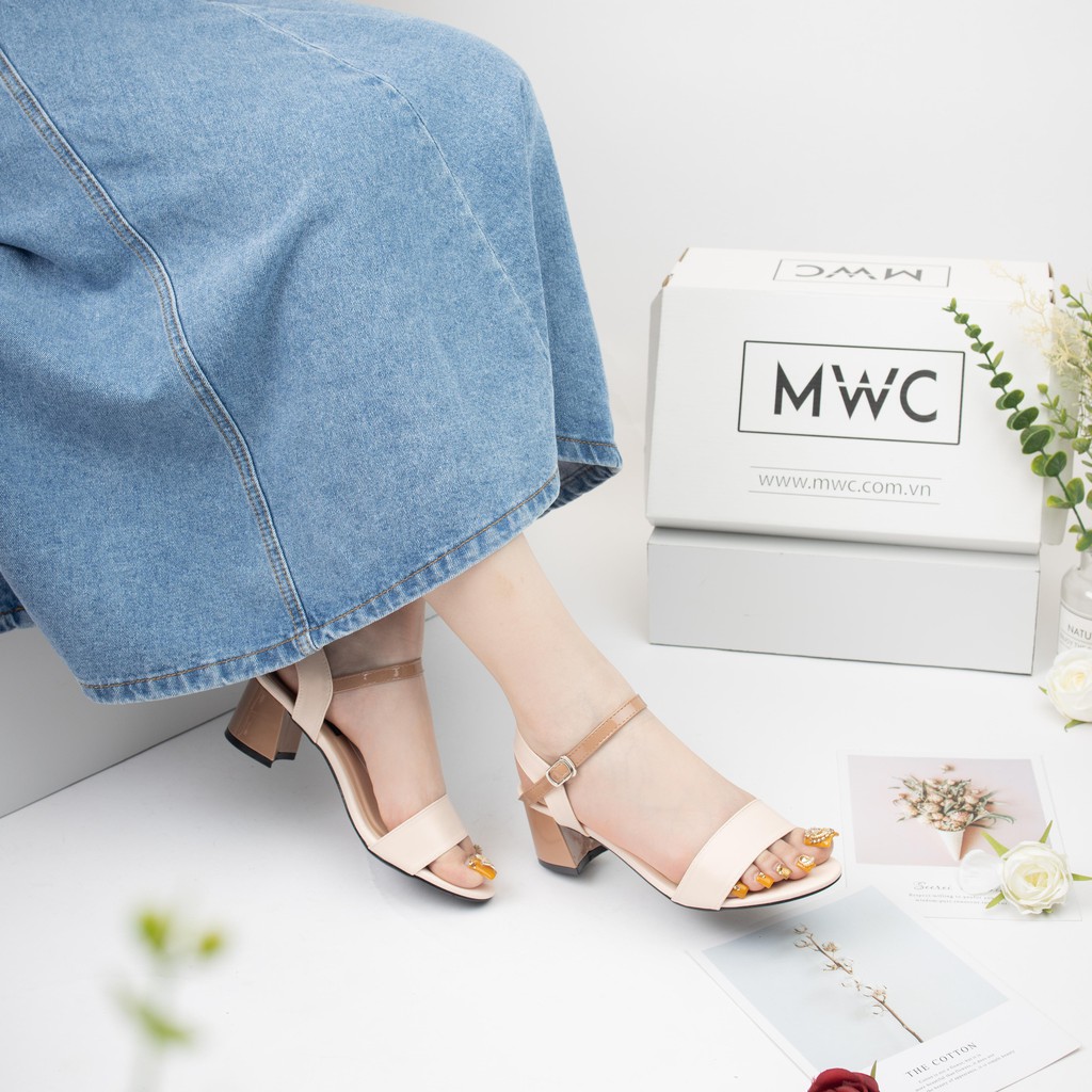 Giày Sandal Cao Gót MWC Đế Vuông 5CM Hở Mũi Quai Ngang Màu Xanh Nâu Sang Trọng NUCG-3920