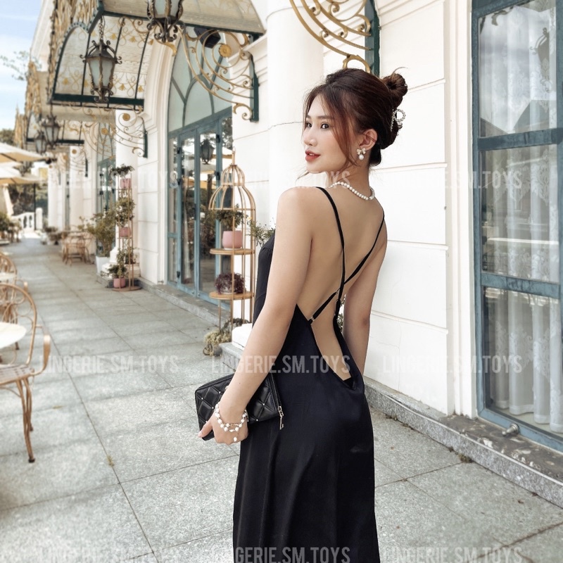 <Video+Ảnh Thật> Đầm Lụa Satin Xẻ Tà Điệu Đà Thướt Tha - Dây Bắt Chéo Tôn Lưng Gợi Cảm