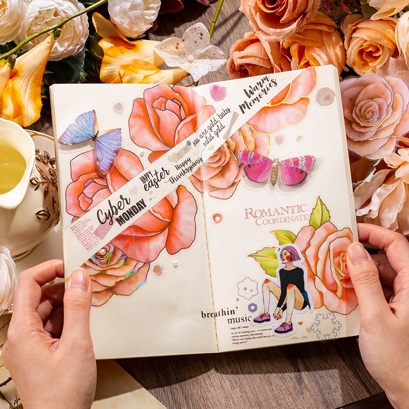 Mr.paper 8 kiểu 10 tờ / gói Hình dán thực vật Hình bông hoa lớn màu vàng hình đặc biệt Hình dán đặc biệt Tư liệu trang trí tài khoản tay tươi nhỏ Tự làm giấy dán tường văn phòng phẩm cắt dán