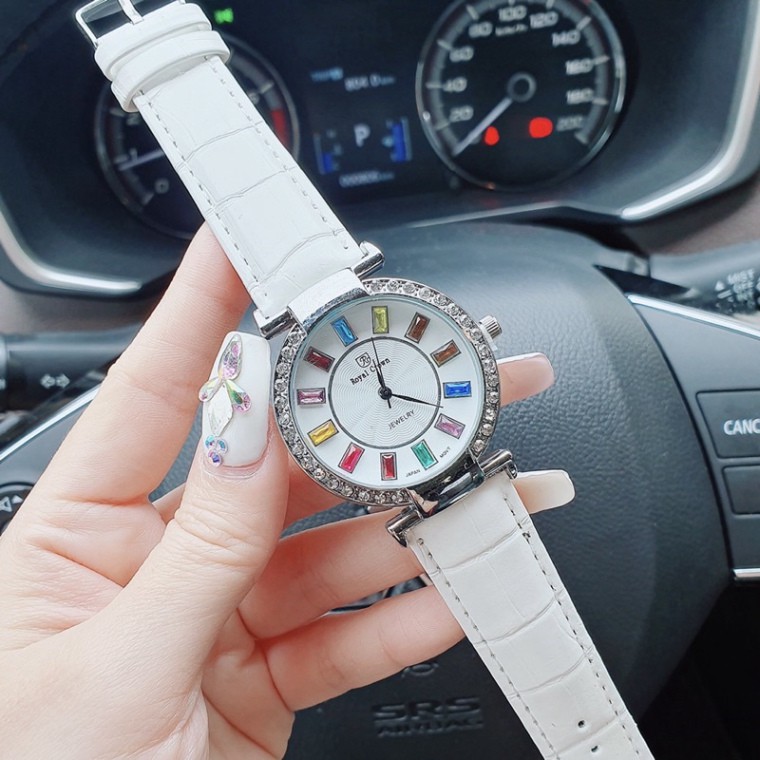 Đồng hồ nữ dây da Royal viền đá sang chảnh thời trang