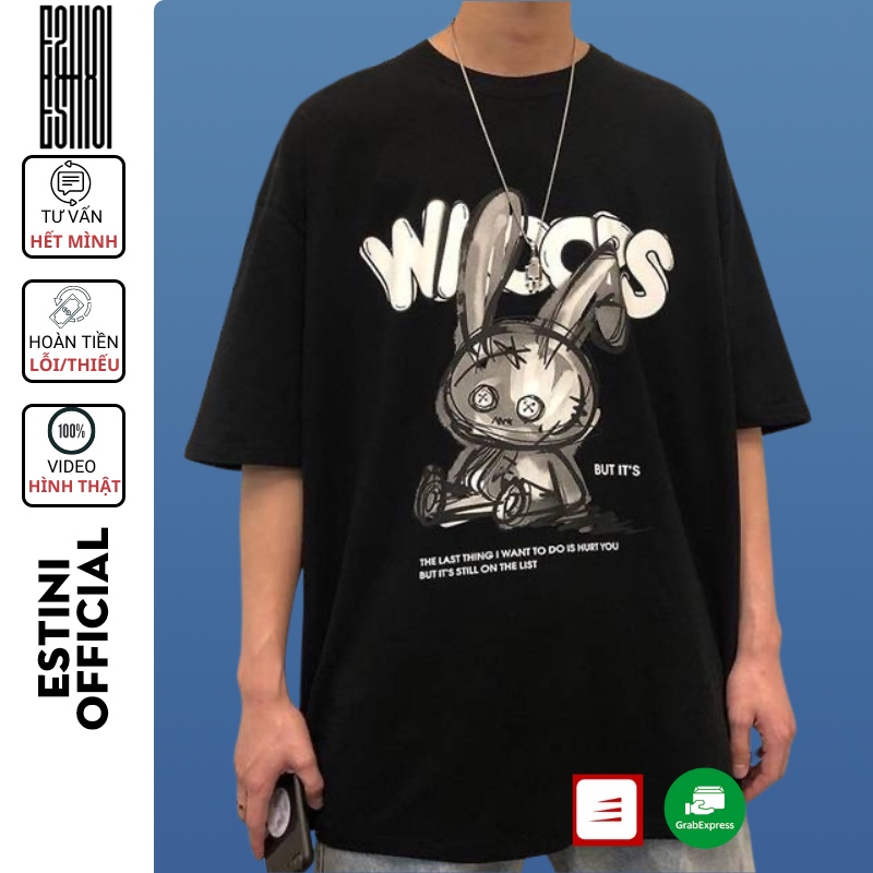 Áo thun tay lỡ form rộng ESTINI áo thun Unisex nữ nam chất cotton vải dày GẤU WISOOS