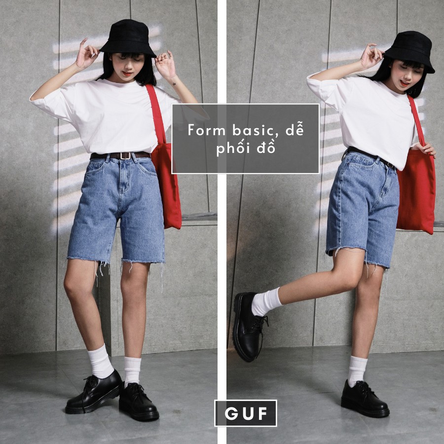 Quần Short Jean Nữ Trơn Cạp Cao Dáng Rộng Chất Quần Bò Dày Dặn Thương Hiệu GUF | BigBuy360 - bigbuy360.vn
