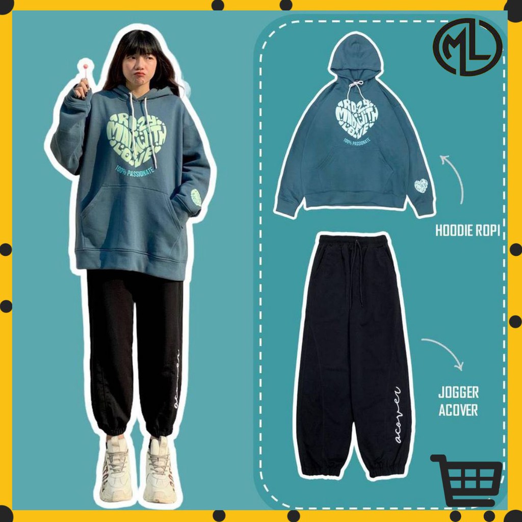 Áo Hoodie Nỉ Bông in hình trái tim Form Rộng Ulzzang (Ảnh Thật) cho nam và nữ