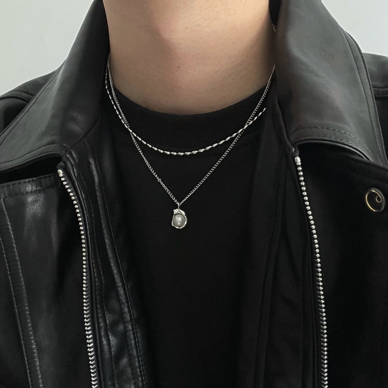 Vòng cổ Hai Lớp Đính Ngọc Trai Phong Cách Hiphop Thời Trang