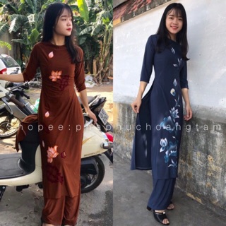 ĐỒ LAM ĐI CHÙA # ÁO DÀI THUN VẼ SEN