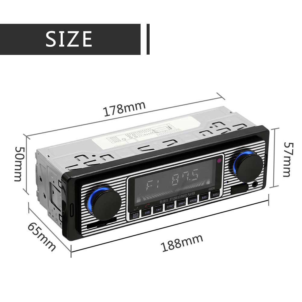 ◈Đài phát thanh xe hơi Bluetooth Máy nghe nhạc MP3 USB AUX FM cổ điển Âm nổi ISO 12V