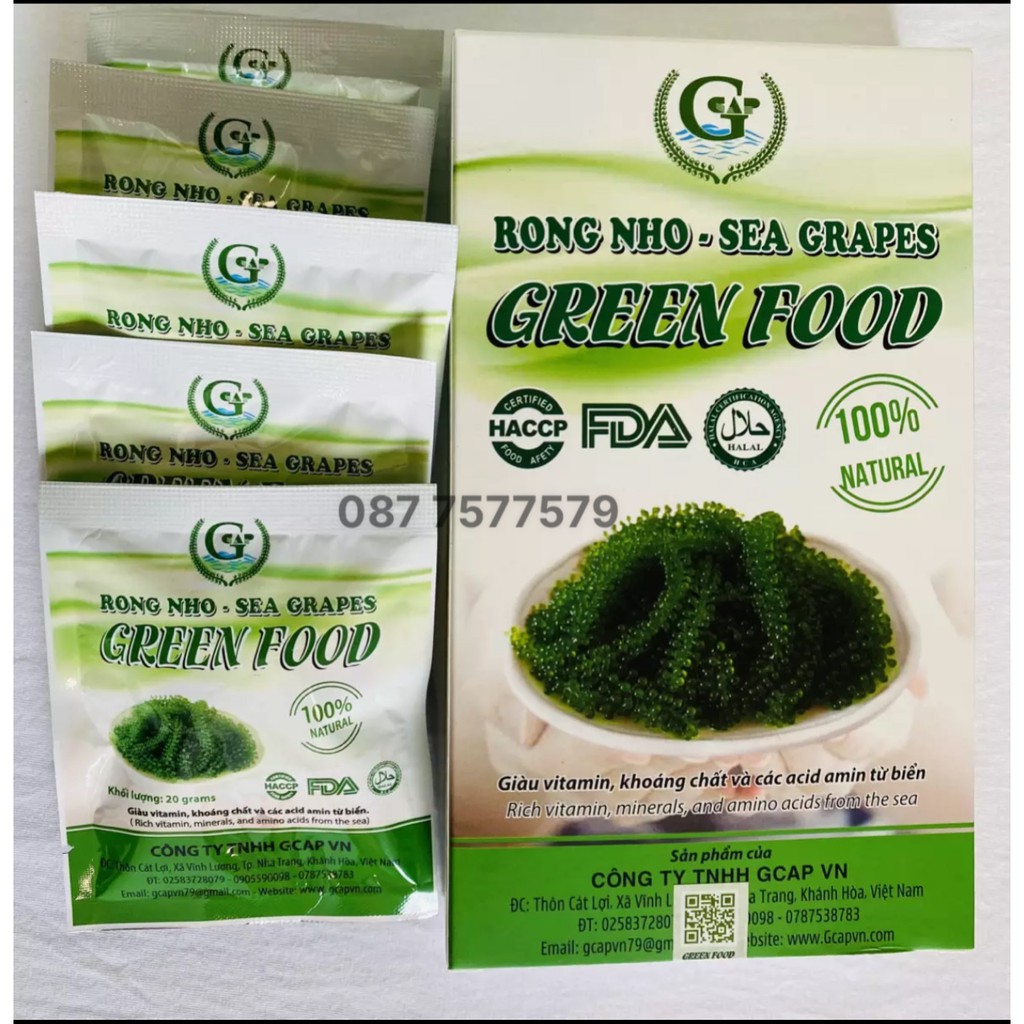 Combo Nguyên Hộp 100gr gồm (5 túi) + 1 chai  chấm mè 180ml rong nho tách nước Green Food Cao cấp Không tanh Không nhớt