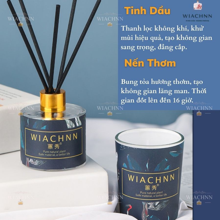 Set Quà Tặng (Kèm Túi) Nến Thơm và Tinh Dầu Thơm Phòng WIACHNN Sang Trọng Thanh Lọc Không Khí SQT