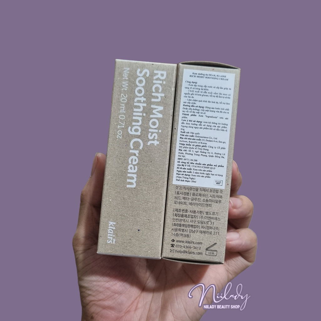 Kem dưỡng cấp ẩm, giữ ẩm Klairs Rich Moist Soothing Cream