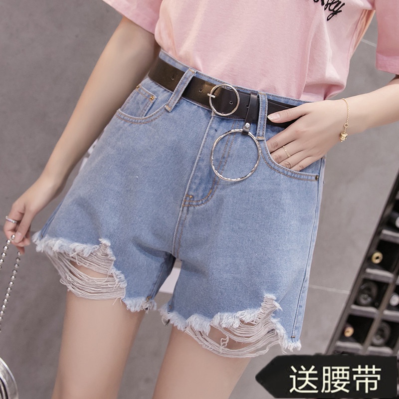 Quần Short Denim Rách Dáng Rộng Phong Cách Hàn Quốc Thời Trang Mùa Hè Cho Nữ