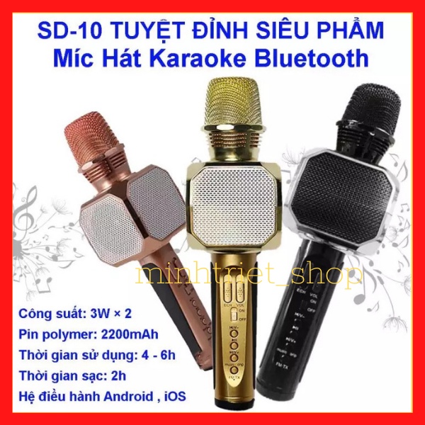 Micro Bluetooth SD10 Cầm Tay- Mic Hát Karaoke Kèm Loa Bluetooth Âm Thanh Chuẩn.