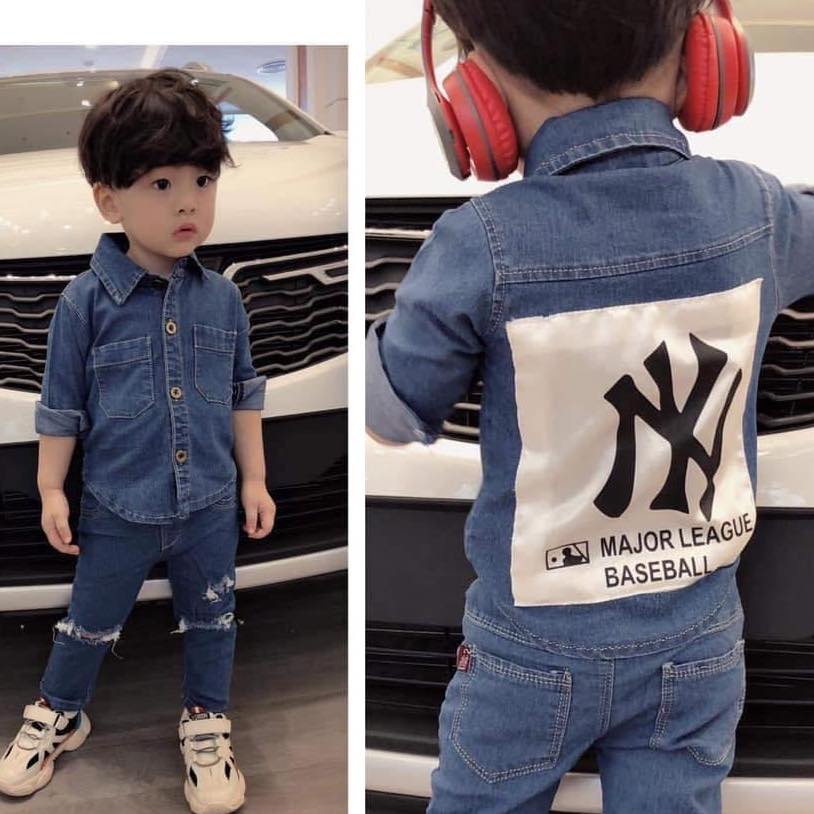 Bộ đồ bé trai - ⚡️Free Ship⚡️- Set sơ mi Jean NY chất liệu cao cấp vô cùng bảnh trai từ 8-24kg