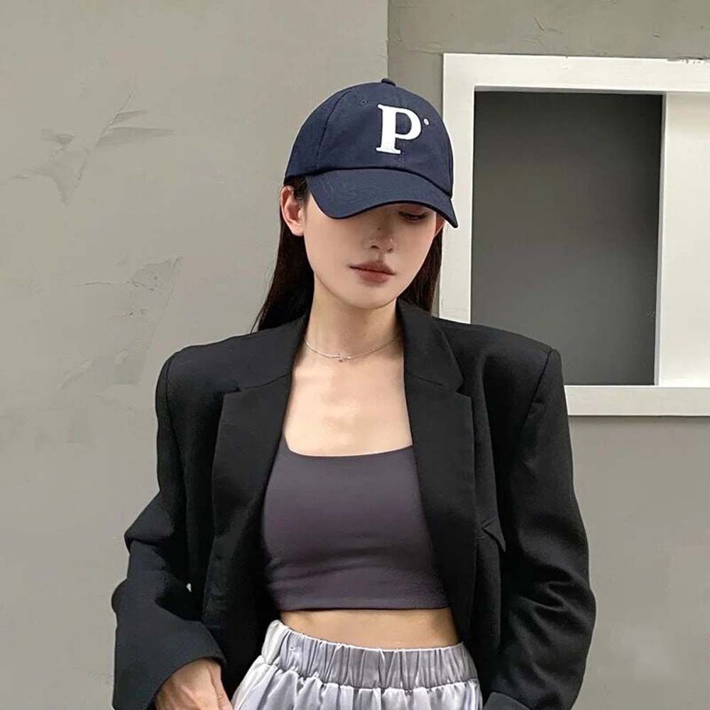 Mũ lưỡi trai mềm mại thêu chữ P màu kẹo đơn giản phong cách Hàn Quốc cho cặp đôi