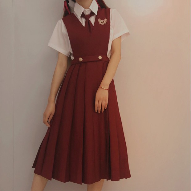 chân váy carochân váy tennis❦✈2021 new wine red chính hãng ban đầu jk đồng phục phù hợp với váy sữa dài tay bạn g