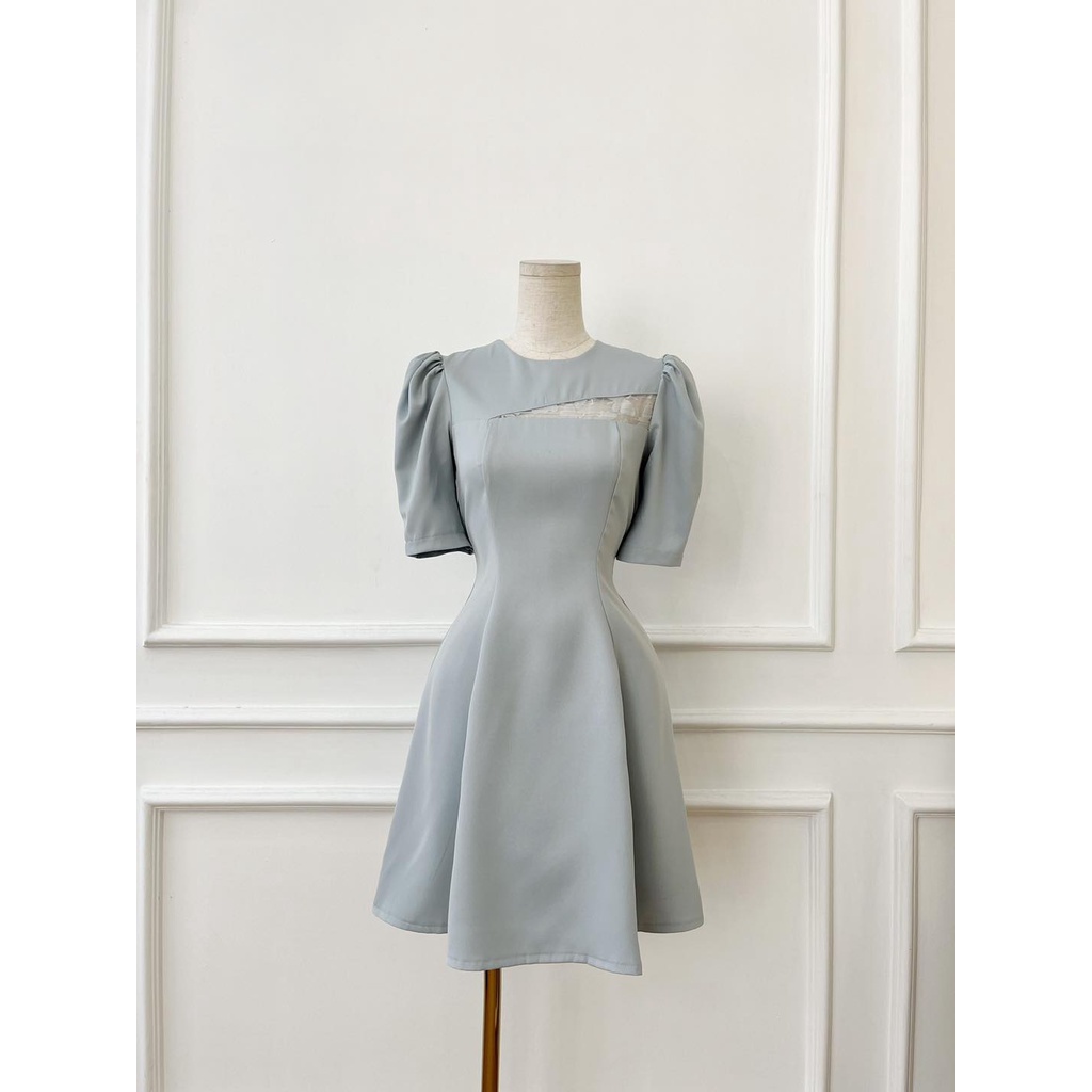 [HÀNG THIẾT KẾ CAO CẤP] Đầm Xòe Khoét Ngực Phối Ren Công Sở / Đi Tiệc Màu Pastel Sang Trọng Form Ngắn