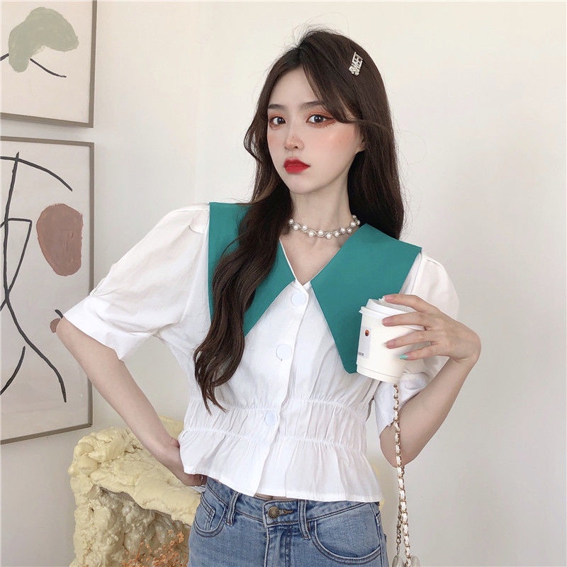 Áo Kiểu Ngắn Tay Màu Sắc Tương Phản Thời Trang Mùa Hè 2022 Cho Nữ