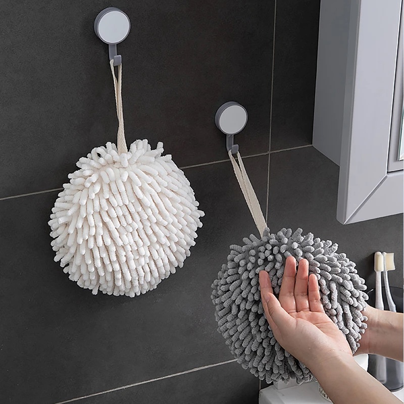 Khăn Lau Tay Bằng Vải Chenille Mềm Thấm Hút Nhanh Có Móc Treo Tiện Dụng Cho Nhà Bếp/ Phòng Tắm