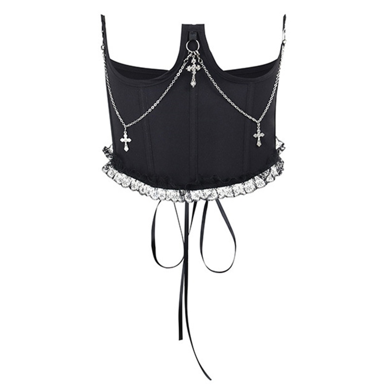 Đai Nịt Bụng Corset Màu Trơn Có Dây Xích Lủng Lẳng Điều Chỉnh Được Thời Trang Gothic Cho Nữ