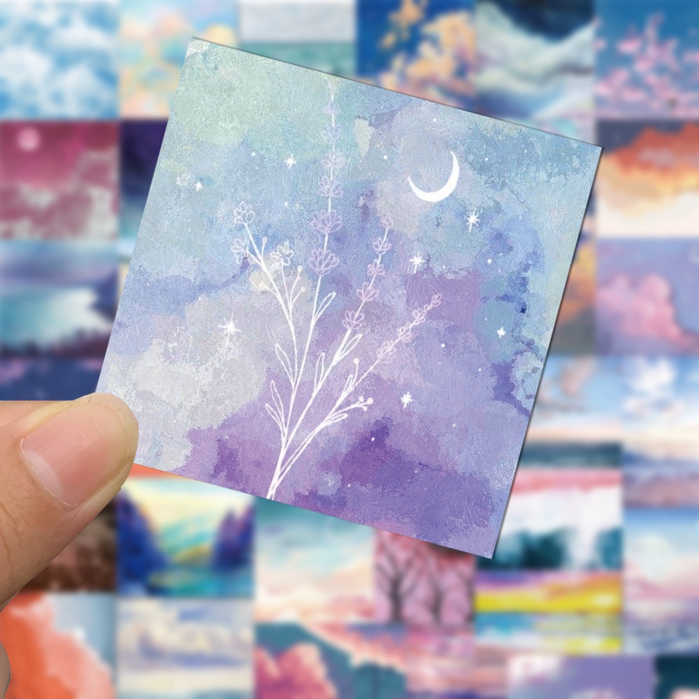 Bộ 50 miếng sticker dán trang trí laptop chống thấm nước hình phong cảnh đẹp mắt