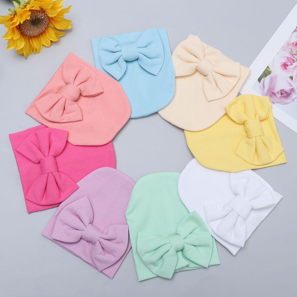 Mũ trùm đầu thắt nơ chất liệu cotton mềm mại cho bé MIHAN1