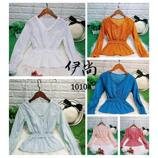 G02. 1010. ÁO XÔ CỔ REN CHUN EO