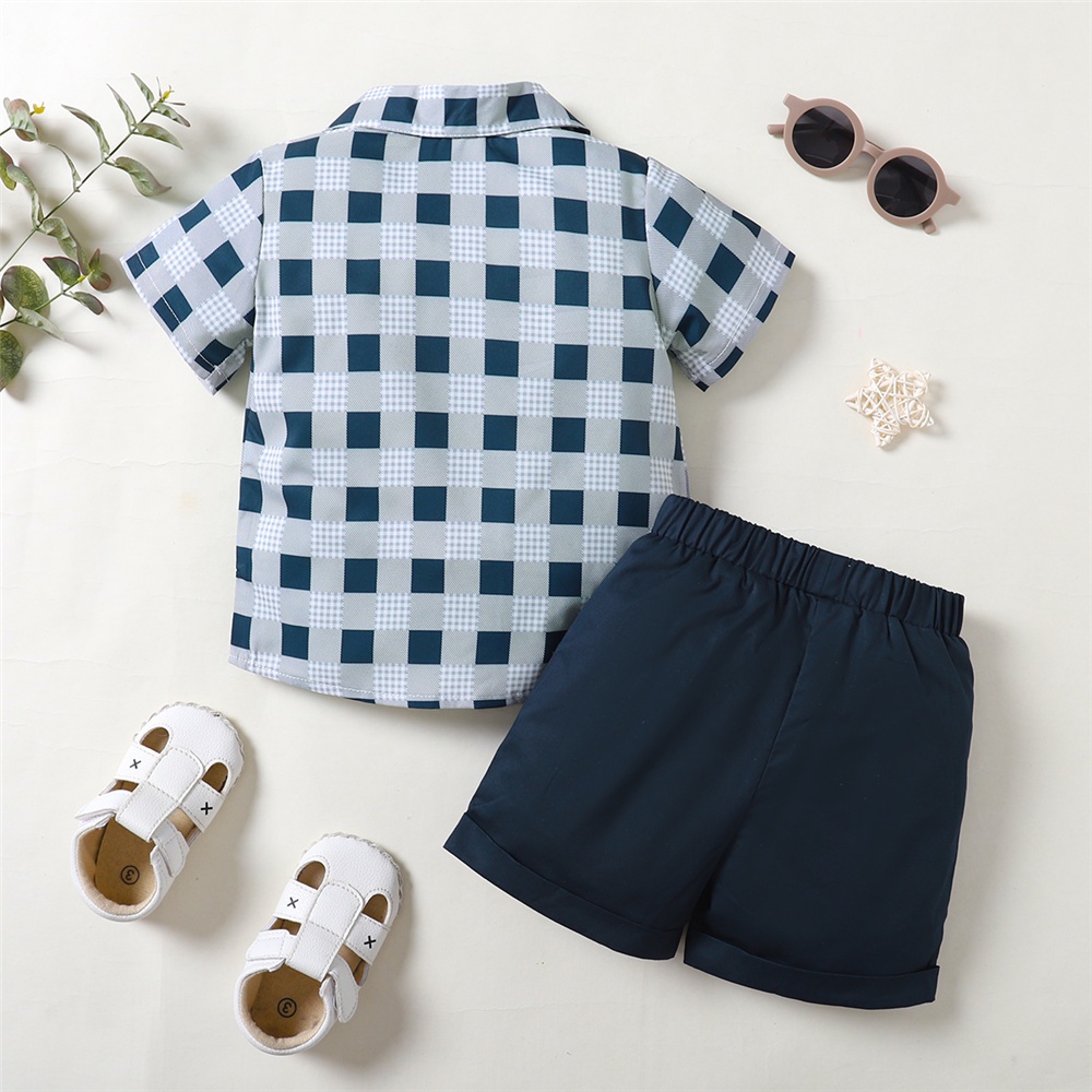 Set Đồ Mùa Hè 2 Món Gồm Áo Sơ Mi Tay Cộc Cà Vạt Kẻ Sọc Caro + Quần Ngắn Cho Bé Trai 1-5 Tuổi