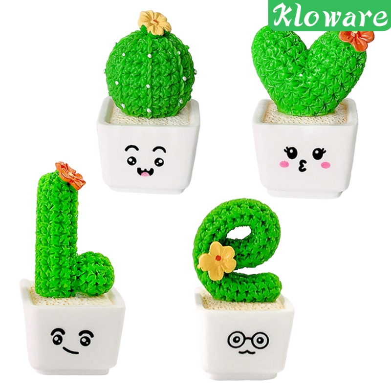 Bộ 4 Chậu Cây Xương Rồng Nhân Tạo Mini Màu Trắng Trang Trí Bàn Làm Việc