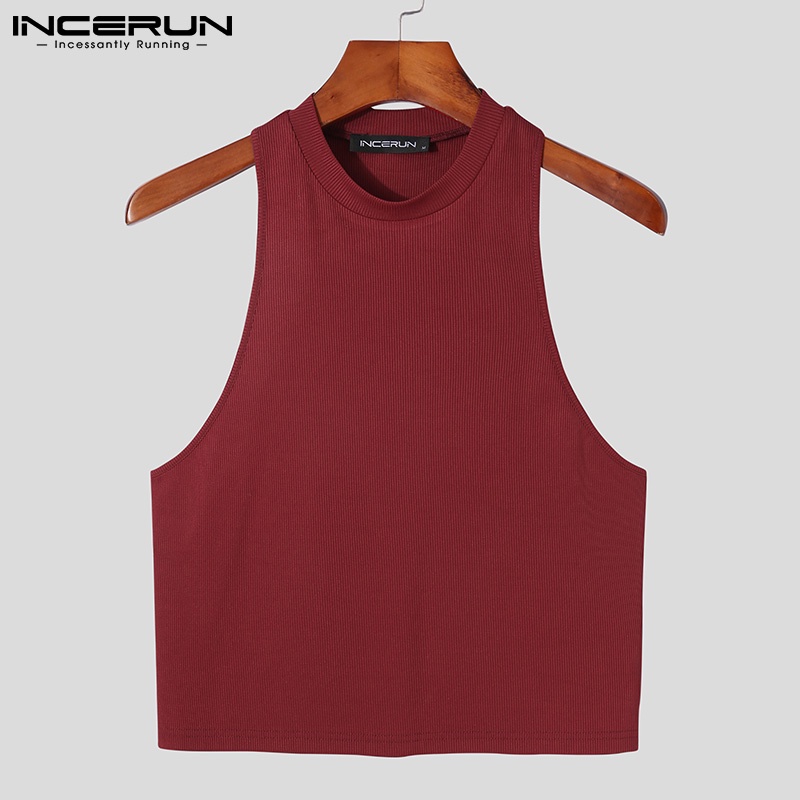 Set 2 món INCERUN gồm áo croptop tay dài và áo ba lỗ màu trơn thời trang dành cho bạn nam