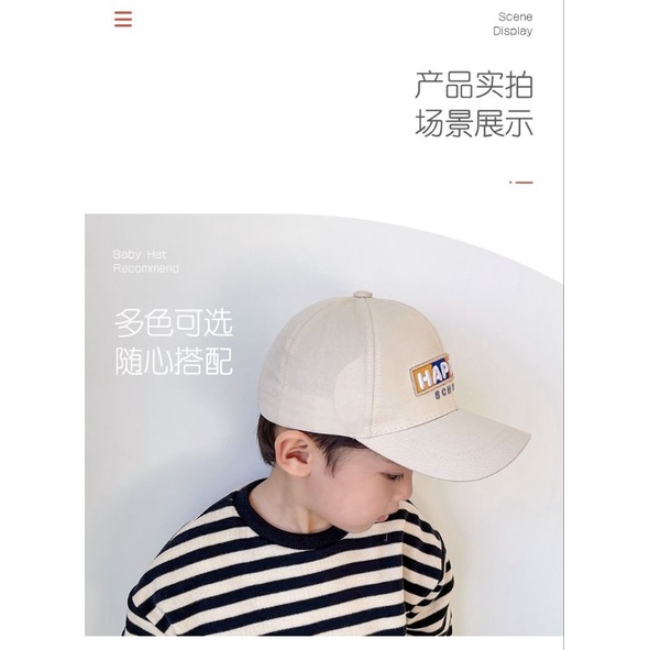 Mũ bé trai phong cách Hàn 2-5 tuổi, nón lưỡi trai bé trai, bé gái Happy School