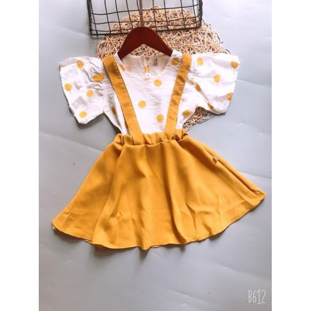 Sét váy yếm mẫu áo chấm bi cánh tiên siêu xinh cho bé