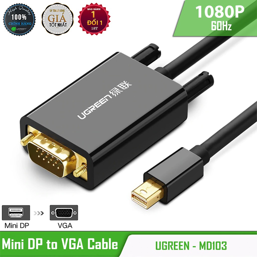 Cáp Mini DisplayPort ra VGA 1080p@60Hz Cao Cấp UGREEN