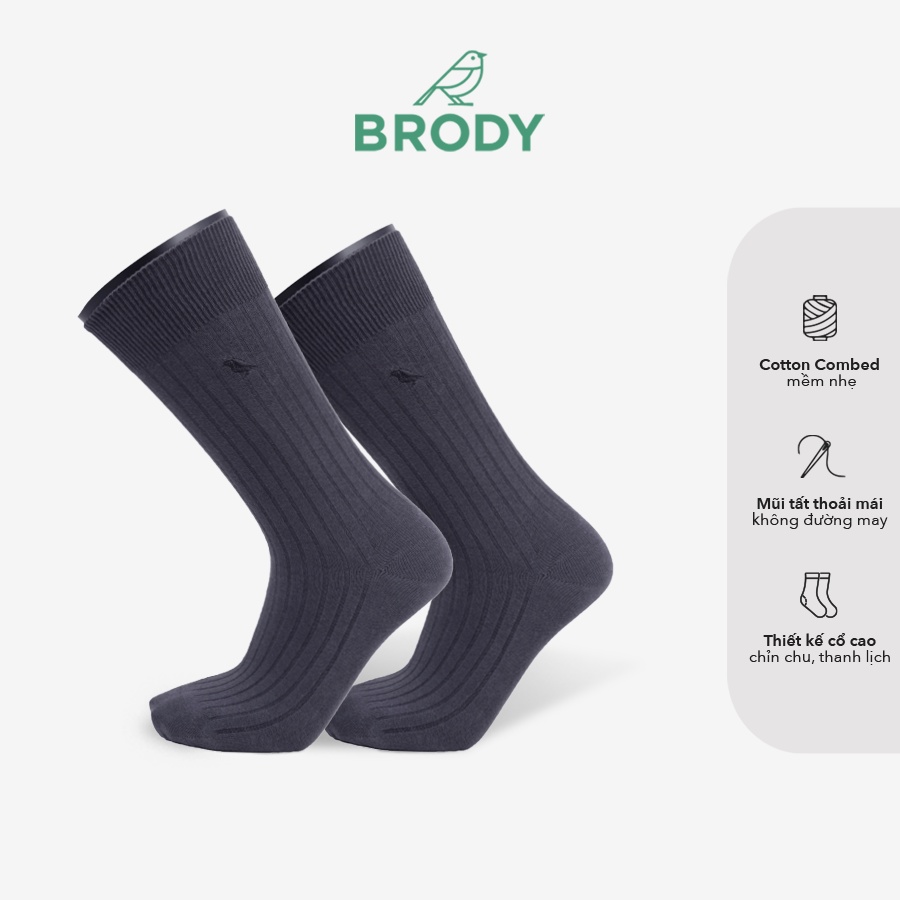 Tất nam cổ cao BRODY Xám Đậm Cotton Combed cao cấp mang giày tây Thời trang nam Công sở - MC00479