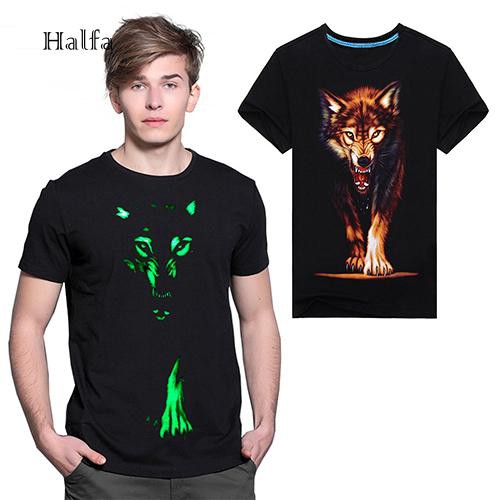 Áo thun nam tay ngắn in hình sói dạ quang sáng tạo | BigBuy360 - bigbuy360.vn