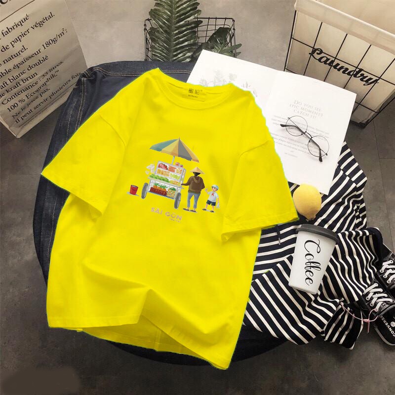 Áo thun Cotton Unisex - Việt Nam - Sài gòn - Bộ thiết kế sài gòn sau lưng: cô bán bánh mì