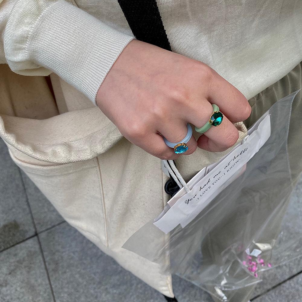 EXPEN Nhẫn Resin Hình Elip Phong Cách Retro Hàn Quốc Cho Nữ