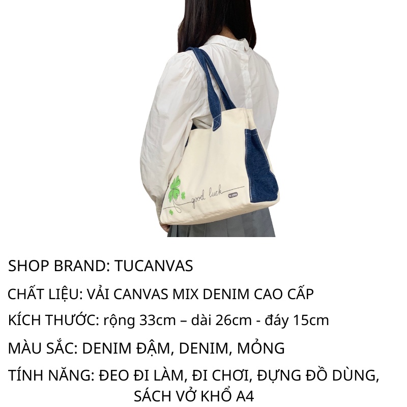 Túi xách nữ, túi đeo chéo nữ công sở vải canvas mix Denim cao cấp kiểu dáng thời trang hàn Quốc TUCANVAS TCV09