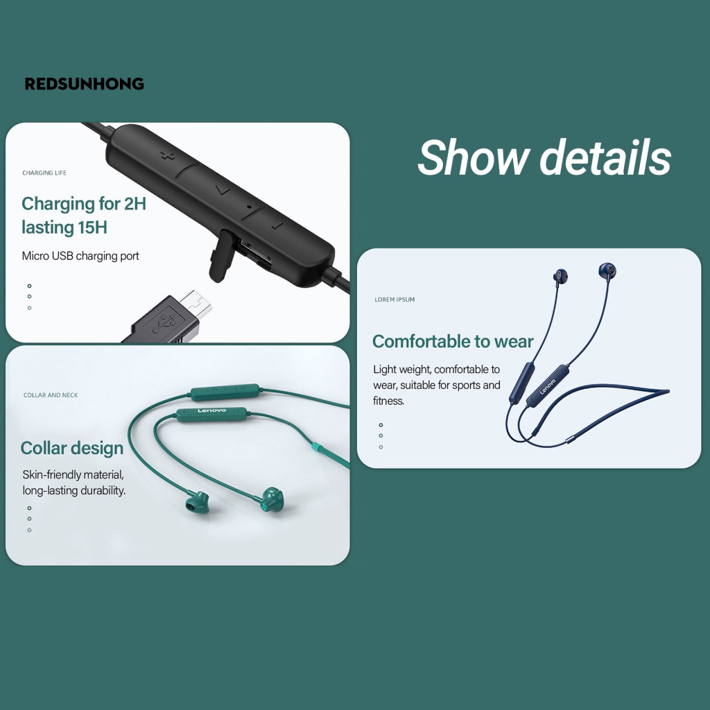 Tai Nghe Bluetooth 5.0 RSH.z Đeo Cổ Giảm Tiếng Ồn Kiểu Dáng Thể Thao