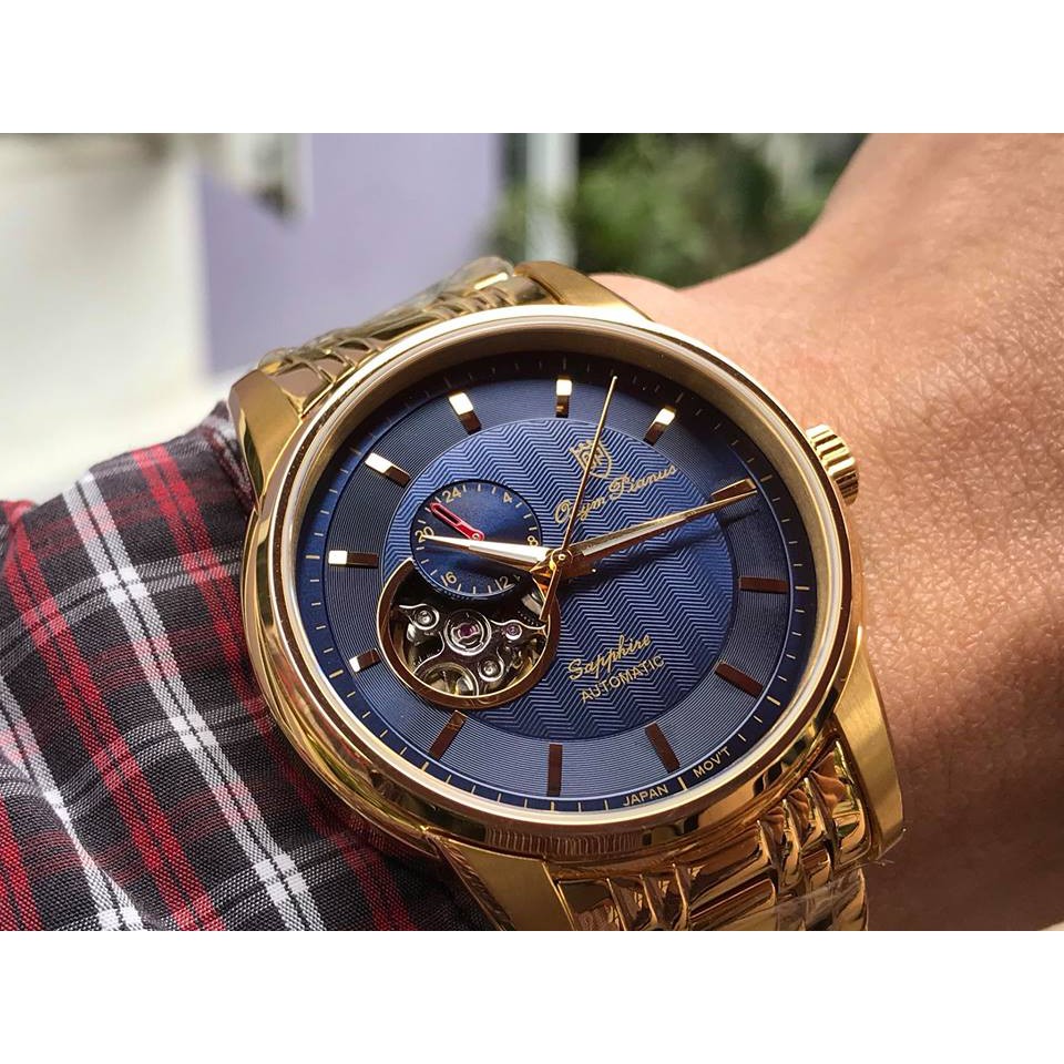 Đồng hồ nam dây kim loại mặt kính chống xước Automatic Olym Pianus OP990-163 OP990-163AMK xanh