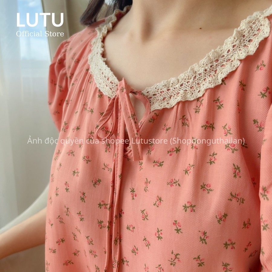 Đầm Váy Hoa Nhí Tơ Đũi Tay Ngắn Cổ Bèo Nơ Vintage Siêu Xinh