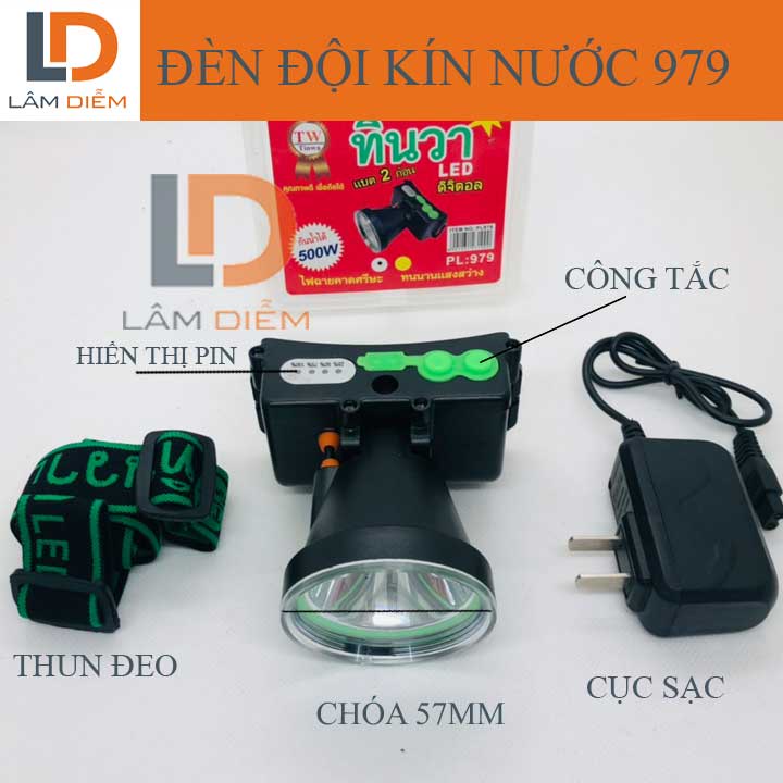 Đèn pin đeo đầu pin sạc hiển thị phần trăm pin siêu sáng kín nước 419-979
