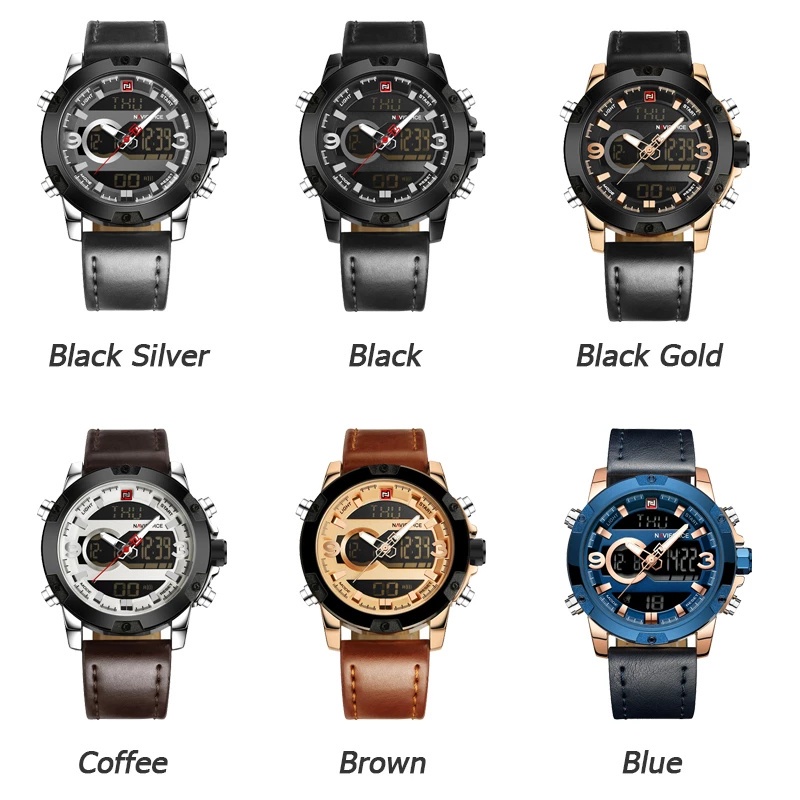 Naviforce Đồng Hồ Analog Máy Quartz Dây Da Chống Thấm Nước Kiểu Dáng Thể Thao Cho Nam