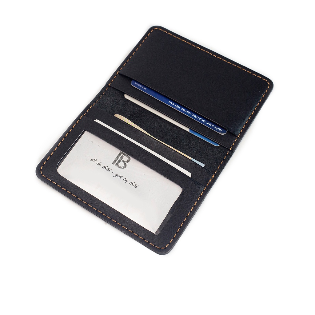 Ví đựng thẻ da bò Bụi Leather V130 da thật, khâu tay thủ công, bảo hành 12 tháng