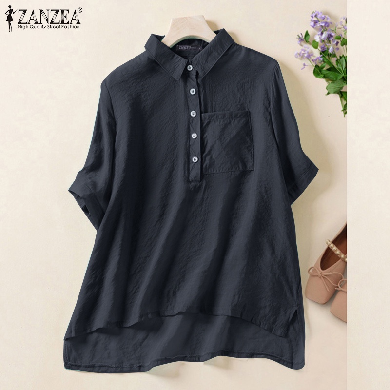 Zanzea Áo Sơ Mi Tay Lửng Có Túi Trước Thời Trang Nữ