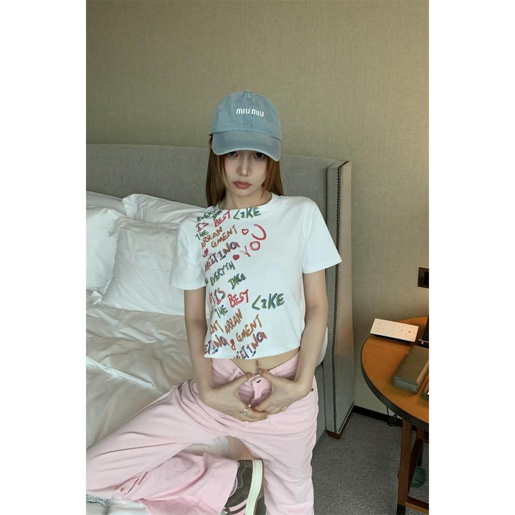 64251 Áo Thun Tay Ngắn Dáng Ôm Vừa Vặn Họa Tiết Graffiti