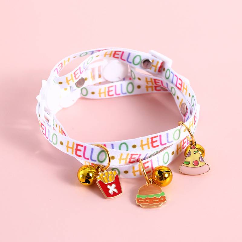 Vòng cổ mặt hình bánh pizza/ khoai tây chiên nhiều màu cho thú cưng