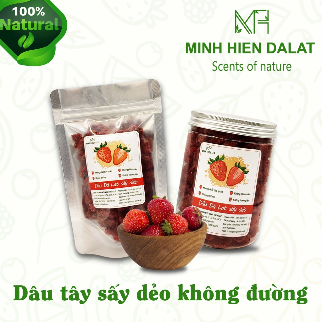 Dâu tây Đà Lạt sấy dẻo không đường Minh Hiền Đà Lạt.