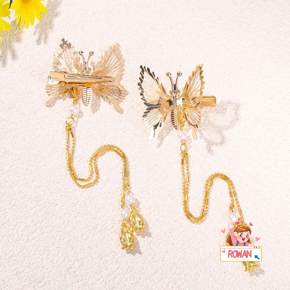 Rowans Kẹp Tóc Kim Loại Hình Bướm Tua Rua Thanh Lịch Di Chuyển Được Dành Cho Bạn Nữ