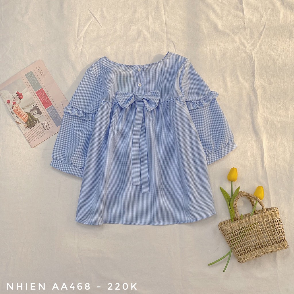 Áo babydoll nữ NHIENVINTAGE hoa nhí nơ lưng AA468